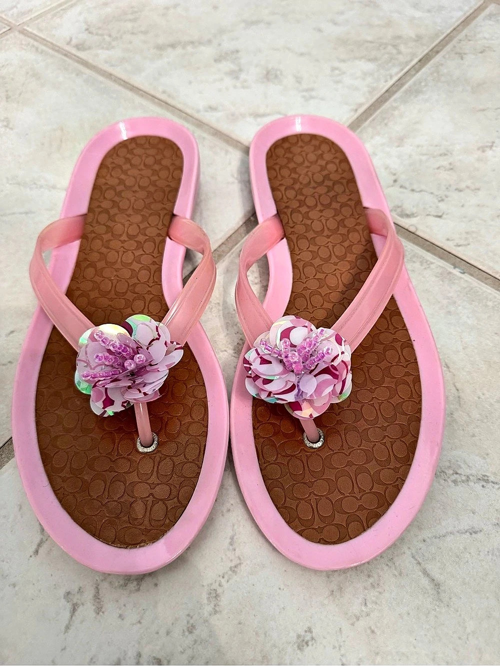 Coach Paisley Flower Jelly Sandals Pink & Brown US 9